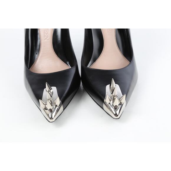 Alexander McQueen Black Leather Punk Spike Heels Pumps Size 41 - Picture 11 of 16